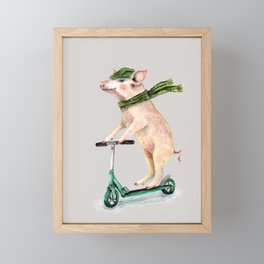 Piggy on a scooter Framed Mini Art Print