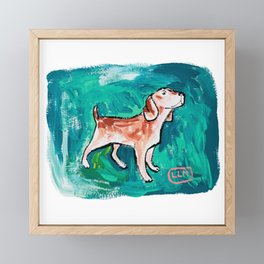Beagle Dog Painting on Emerald Green Framed Mini Art Print