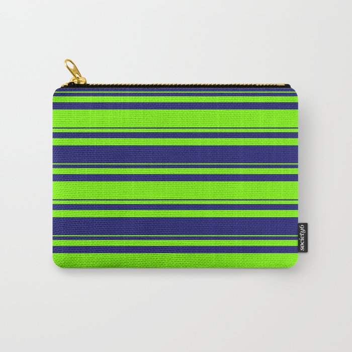 Green and Midnight Blue Colored Lines/Stripes Pattern Carry-All Pouch