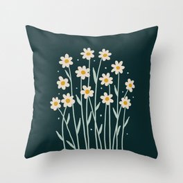 Simple daisies - dark green Throw Pillow