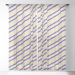 [ Thumbnail: Tan, Blue, and Cornflower Blue Colored Lines Pattern Sheer Curtain ]