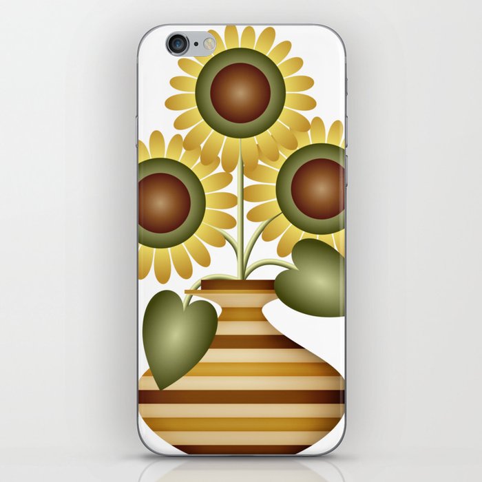 Rustic MCM Sunflowers in Wood Inlay Vase // Yellow, Green, Brown, Wheat, Cream, Black and White iPhone Skin