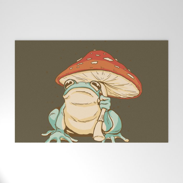Frog with Mushroom Umbrella Welcome Mat