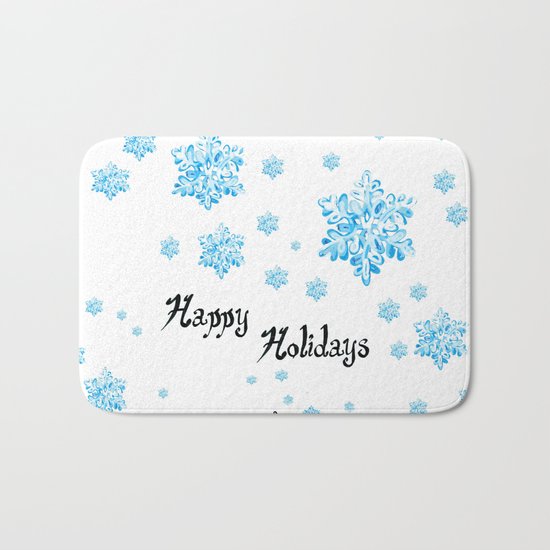 Snow Falling at Christmas Holiday in Blue Ice Bath Mat
