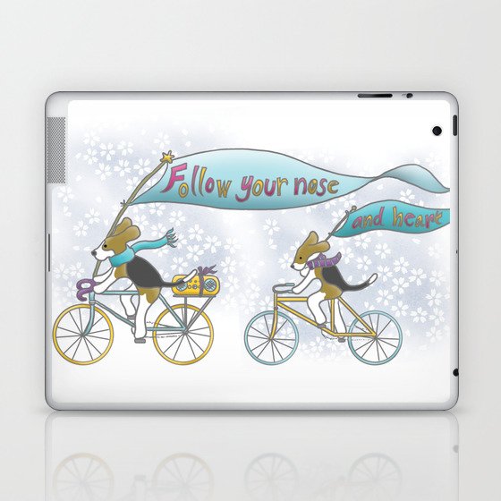 'Follow Your Nose ... and Heart' Beagles on Bicycles Laptop & iPad Skin