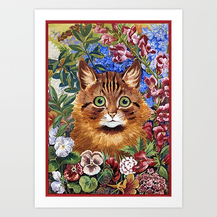 Louis Wain Cute Cat With Bow Christmas Present Painting Canvas