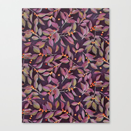 Leaves + Berries in Olive, Plum & Burnt Orange Canvas Print