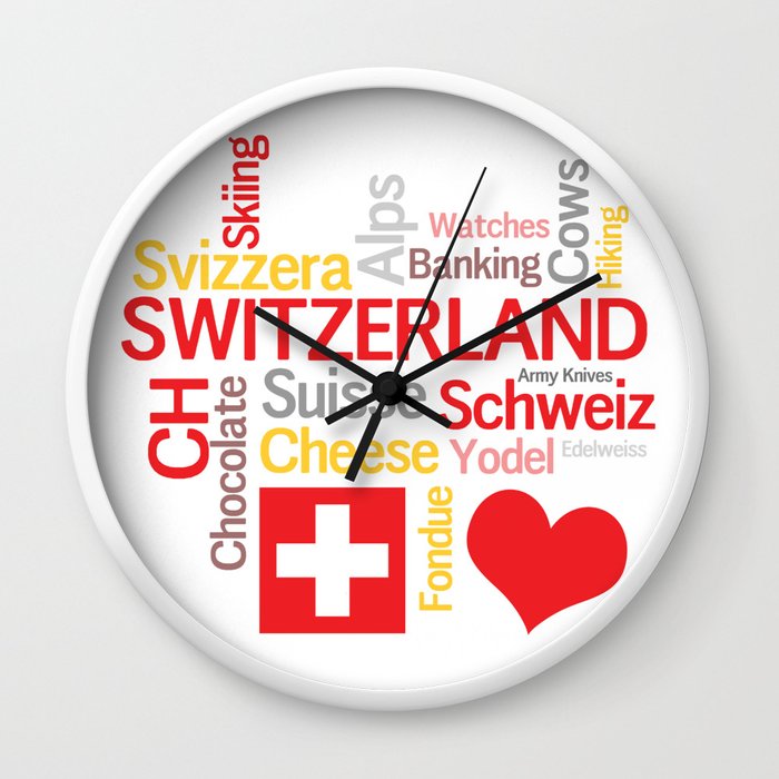 My Favorite Swiss Things Wall Clock by Antique Images Society6