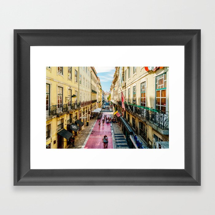 Beautiful Pink Street Downtown Lisbon City Wall Art Print Modern