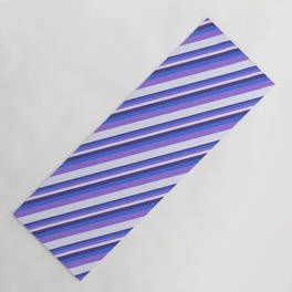 [ Thumbnail: Dark Slate Blue, Royal Blue, Purple, and Lavender Colored Striped/Lined Pattern Yoga Mat ]