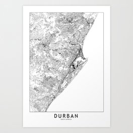 Durban White Map Art Print