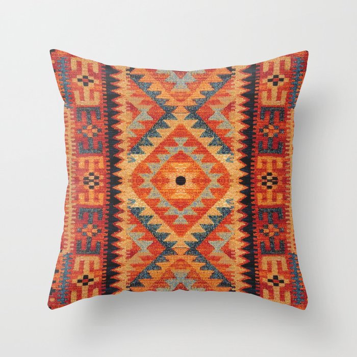 Moroccan Spice: Bohemian Vintage Charm in Orange Oriental Art Throw Pillow