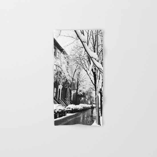 Black and White Photo of the Beautiful Brooklyn Heights covered in icy snow Hand & Bath Towel