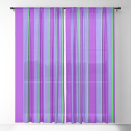 [ Thumbnail: Lime, Medium Slate Blue & Dark Violet Colored Lines Pattern Sheer Curtain ]