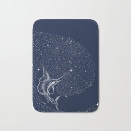Starry sailor Bath Mat | Swim, Sealife, Navy, Nature, Cosmos, Swordfish, Ocean, Digital, Drawing, Stars 