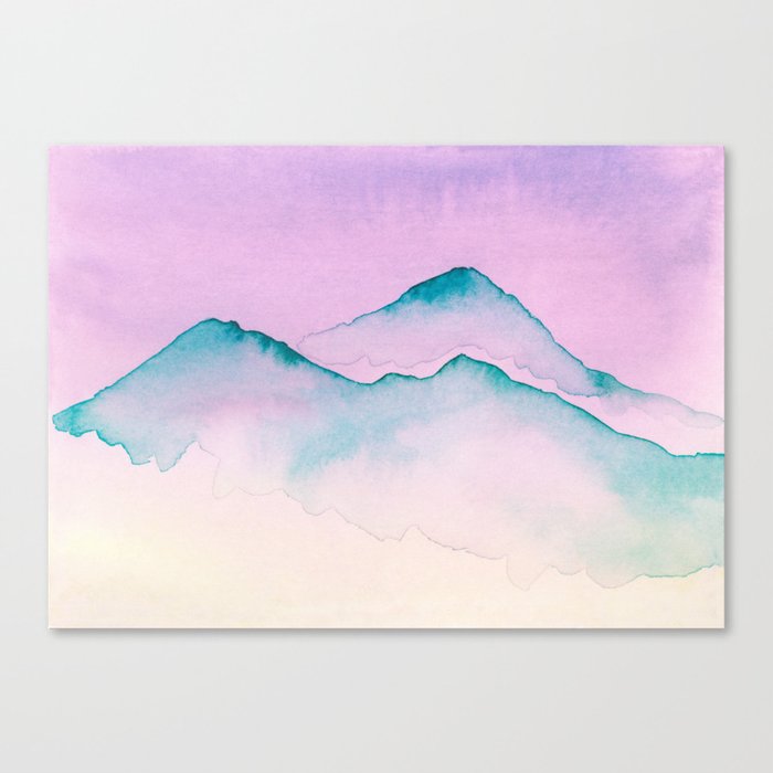 Blue Top Mountains In Pink Canvas Print