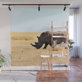 South Africa Photography - Rhino At The Dry Empty Savannah Wall Mural