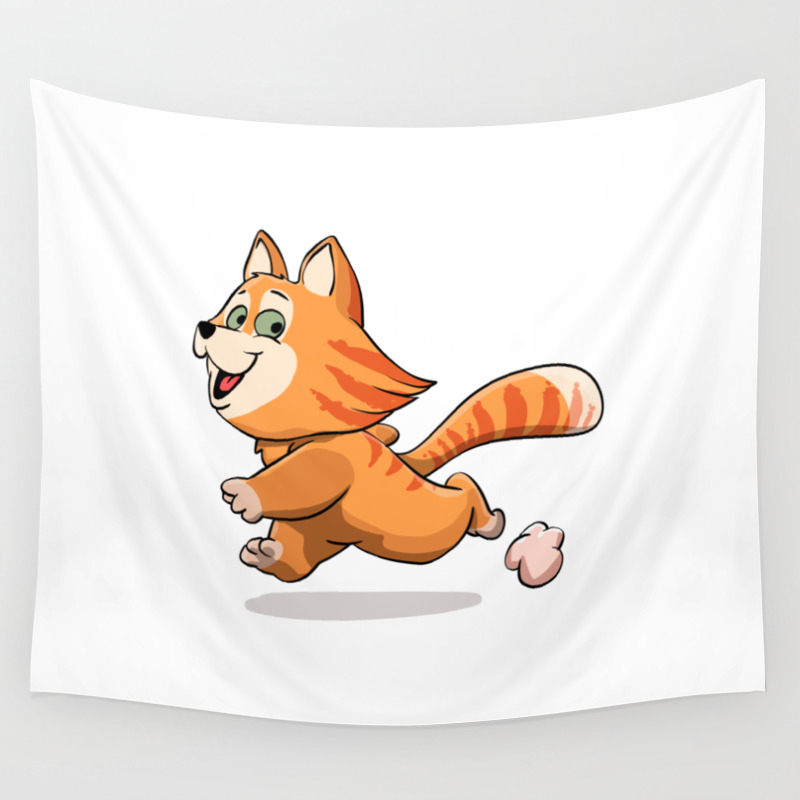 Running Cat Cat Cartoon Cute Cat Wall Tapestry By Marios