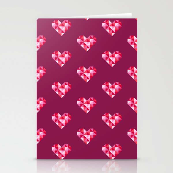 Retro disco hearts pink burgundy Valentine Stationery Cards