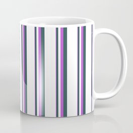 [ Thumbnail: Orchid, Dark Slate Gray & White Colored Stripes/Lines Pattern Coffee Mug ]