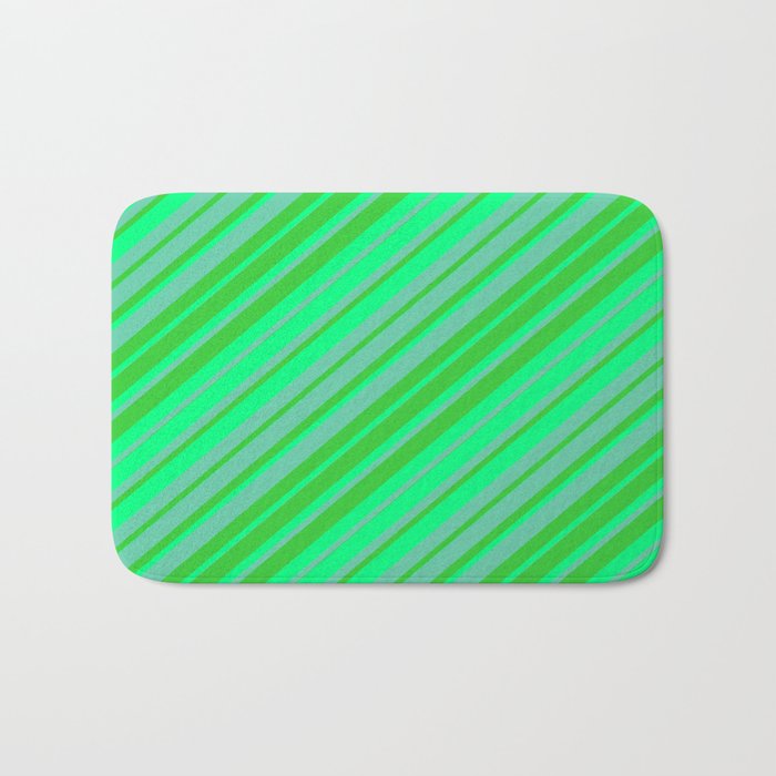Aquamarine, Lime Green & Green Colored Striped/Lined Pattern Bath Mat