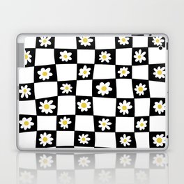 Hand Drawn Checkered Daisy Pattern (black/white/yellow) Laptop Skin