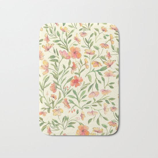 Watercolor Botanical Pattern Bath Mat
