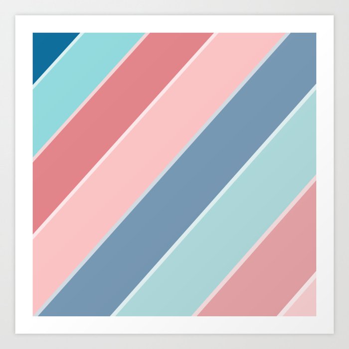 Stripes blush and blue Art Print