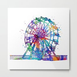 Ferris Wheel Watercolor Metal Print