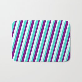 [ Thumbnail: Turquoise, Purple, and Light Cyan Colored Lines Pattern Bath Mat ]