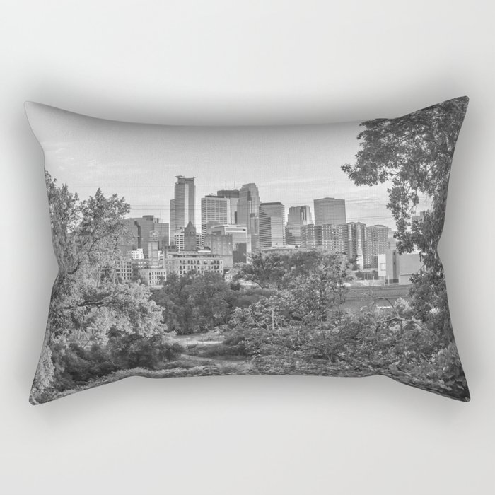Minneapolis Skyline | Black and White Photography in Minnesota Rectangular Pillow