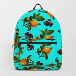 Blue Cherries and Oranges Botanical Pattern Backpack | Graphicdesign, Nature, Blue, Pattern, Botanical, Citrus, Retro, Unusual, Plants, Digital 