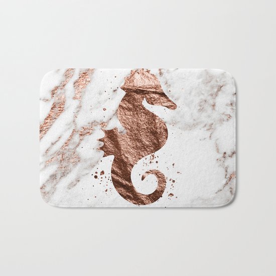 Rose gold seahorse marble Bath Mat