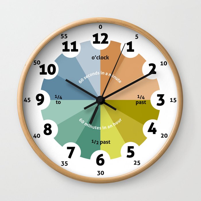 Learning Clock, natural, gifts for teachers, teaching time, classroom, playroom decor, nursery deco Wall Clock