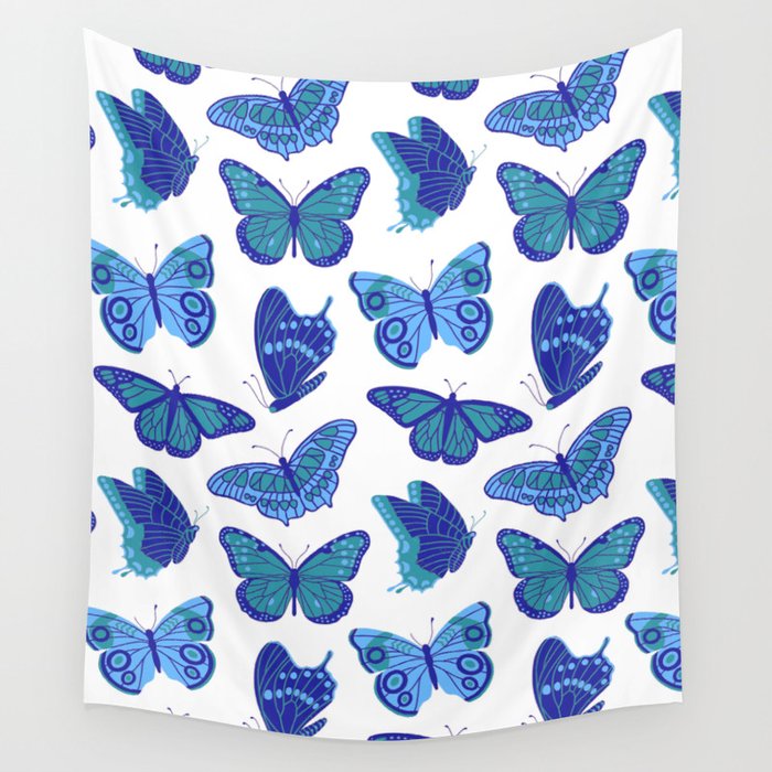 Texas Butterflies – Blue and Teal Pattern Wall Tapestry