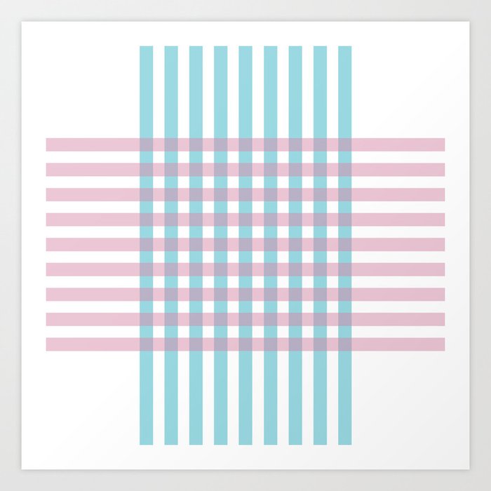 Ribbons - Retro Check Pattern - Pink Turquoise Art Print