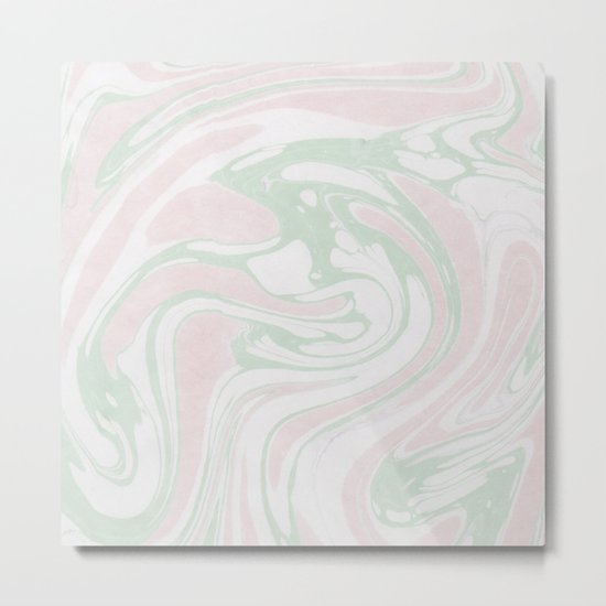 Paper Marbling Marble Effect Swirl Pink Green Metal Print