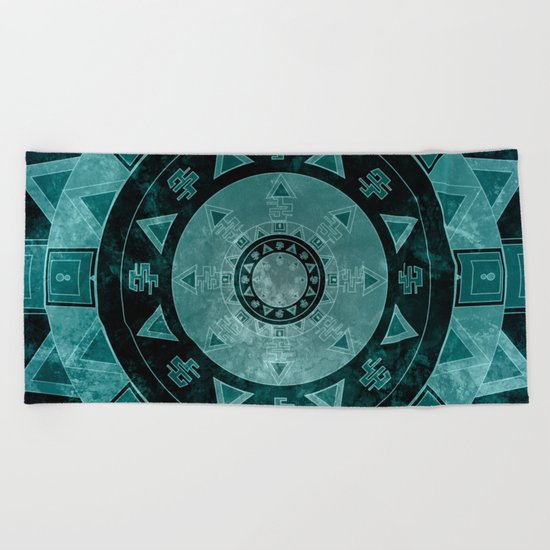 ethnic mandala with watercolors Beach Towel