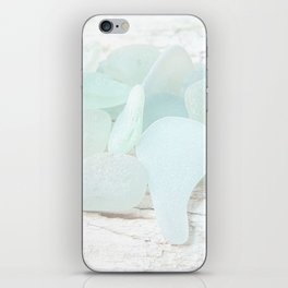 Pastel Pale Turquoise Sea Glass Faded Sea Foam Colors on White Weathered Wood - Photo 6 of 8 iPhone Skin