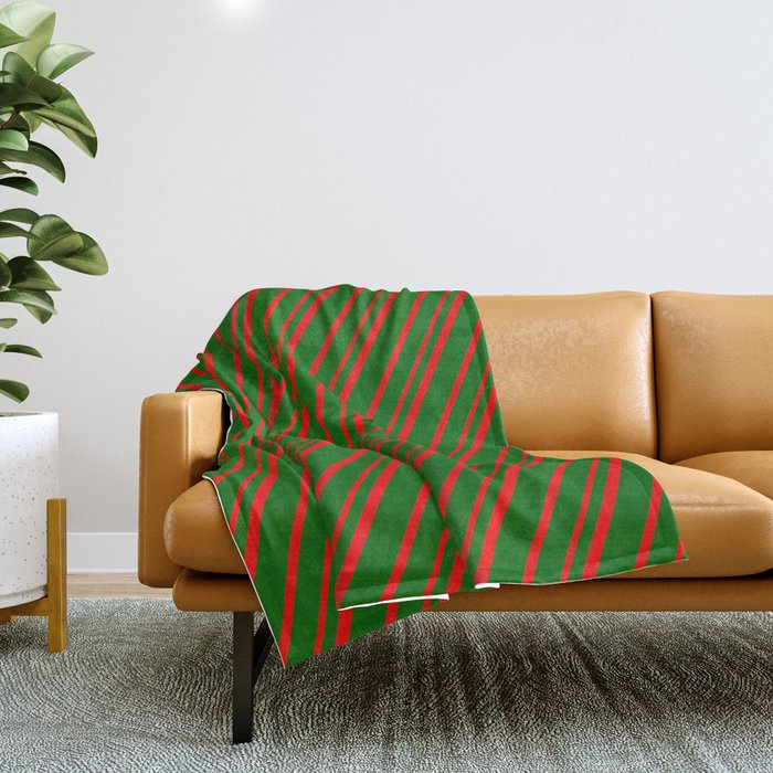 Dark Green & Red Colored Lines Pattern Throw Blanket