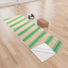 [ Thumbnail: Tan and Sea Green Colored Lines Pattern Yoga Towel ]