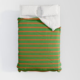 [ Thumbnail: Forest Green & Red Colored Lines Pattern Comforter ]