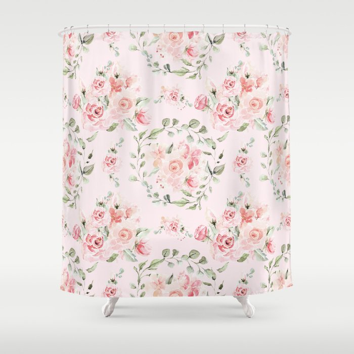 Rose Blush Watercolor Flower Pattern Shower Curtain