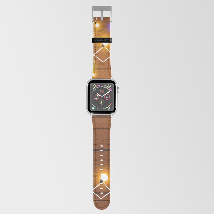 Christmas and New Year design: wooden background with Christmas lights of garland. Vintage illustration, Set of glowing christmas lights. Wooden background.  Apple Watch Band