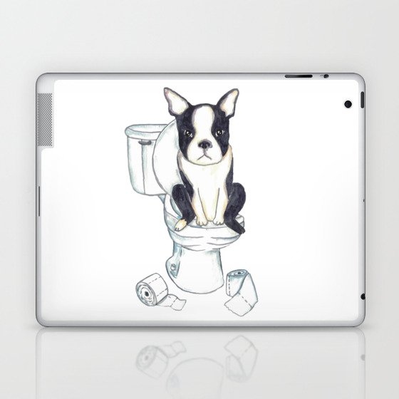 Boston terrier toilet Painting Wall Poster Watercolor Laptop & iPad Skin