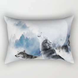 Winter Wolves, Wildlife Wolf Wild Dogs, Snow Full Moon Animals Photography Love Digital Art Rectangular Pillow