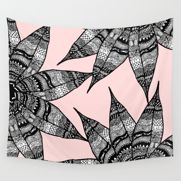 Artsy Black White Pink Hand Drawn Flower Drawing Wall Tapestry By Blackstrawberry Society6 - Black White Pink Wall Tapestry
