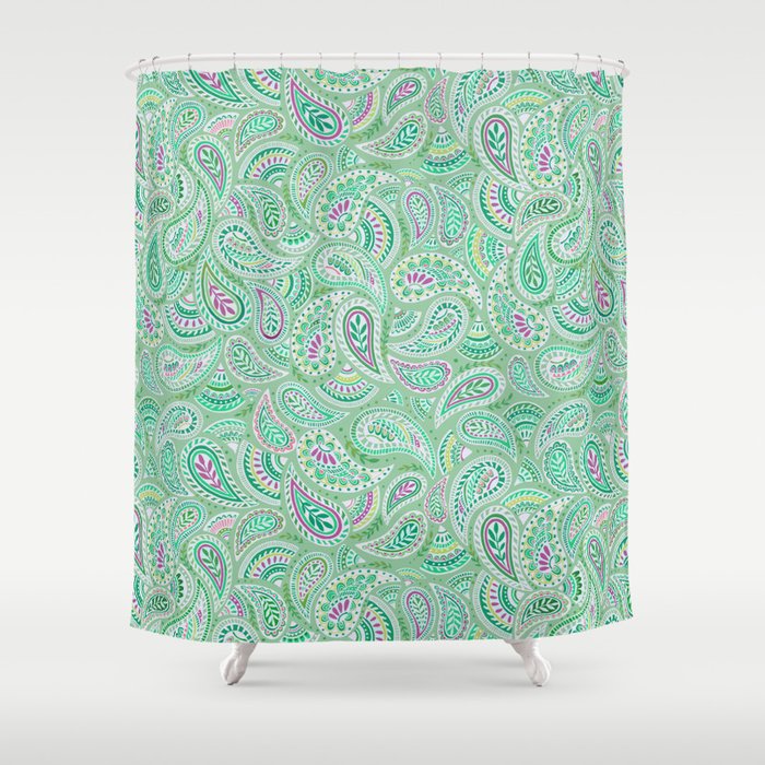 Jade Green Paisley Shower Curtain By Janetbroxon Society6