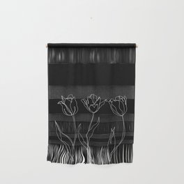 Floral line drawing - Three Tulips Black Wall Hanging