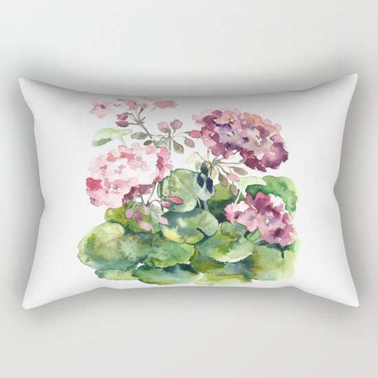 Watercolor pink geranium flowers aquarelle Rectangular Pillow